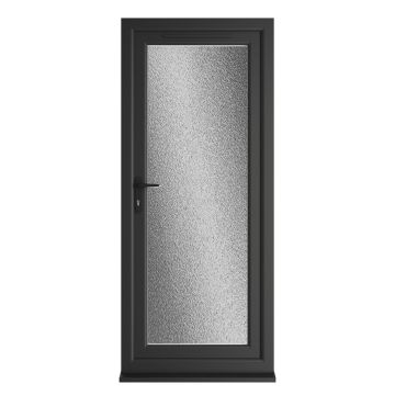 Crystal uPVC Single Door Full Glass Right hand Open In Black/White Obscure Glazing