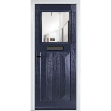 Crystal GRP Front door Eaton Blue 920mm x 2090mm Open in Right hand Clear Glass