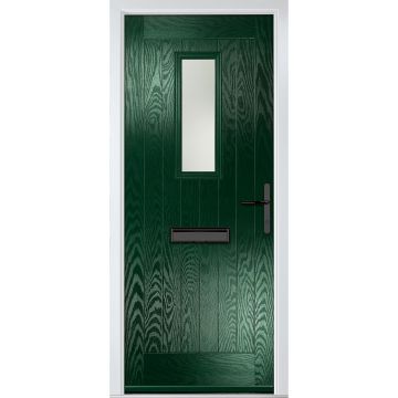 Crystal GRP Front door Sunningdale Green 890mm x 2090mm Open in Left hand Stipolytte Glass