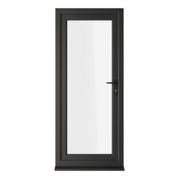 Crystal uPVC Single Door Full Glass Left hand Open In Black/White Clear Glazing