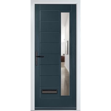 Crystal GRP Front door Monza Right Anthracite Grey 890mm x 2090mm Open in Right hand Clear Glass