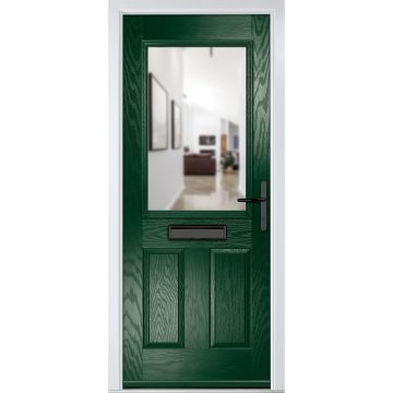 Crystal GRP Front door Lytham Green 890mm x 2090mm Open in Left hand Clear Glass