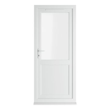 Crystal uPVC White Clear Single Door Half Glass Half panel Right hand Open In Clear Glazing