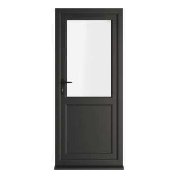 Crystal uPVC Single Door Half Glass Half panel Right hand Open In Black/White Clear Glazing