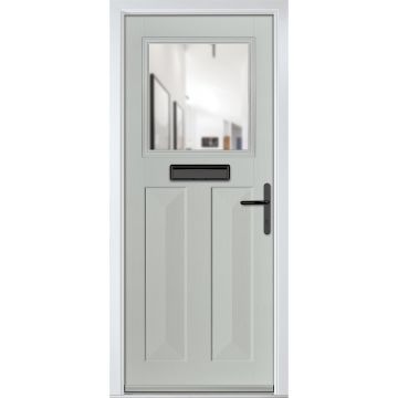 Crystal GRP Front door Eaton Agate Grey 920mm x 2090mm Open in Left hand Clear Glass
