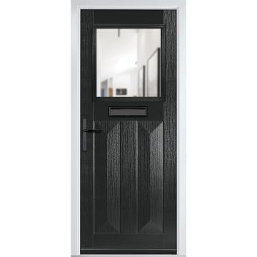 Crystal GRP Front door Eaton Black 920mm x 2090mm Open in Right hand Clear Glass