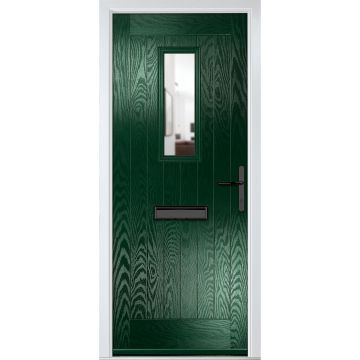 Crystal GRP Front door Sunningdale Green 890mm x 2090mm Open in Left hand Clear Glass