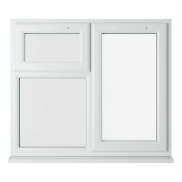 Crystal uPVC Window White A Rated Right Hand Side Hung Next to a Top Opener Over a Fixed Light Clear Glazing