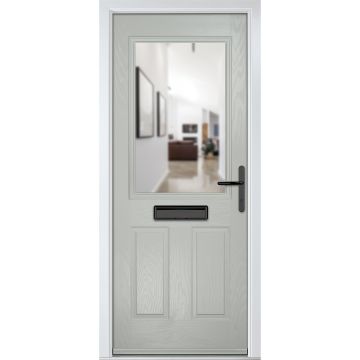 Crystal GRP Front door Lytham Agate Grey 890mm x 2090mm Open in Left hand Clear Glass