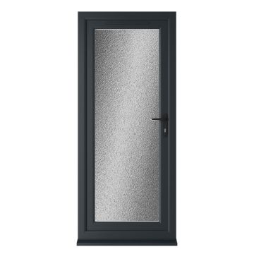 Crystal uPVC Grey 7016 external White Internal Obscure Single Door Full Glass Left hand Open In Obscure Glazing