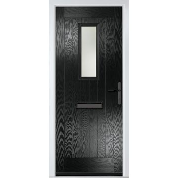 Crystal GRP Front door Sunningdale Black 920mm x 2090mm Open in Left hand Stipolytte Glass