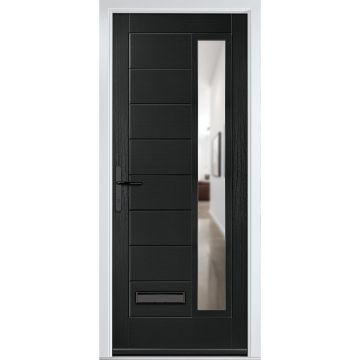 Crystal GRP Front door Monza Right Black 890mm x 2090mm Open in Right hand Clear Glass