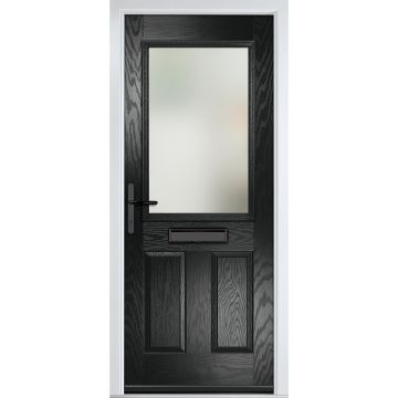 Crystal GRP Front door Lytham Black 920mm x 2090mm Open in Right hand Stipolytte Glass