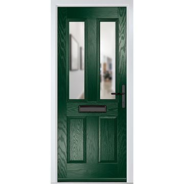 Crystal GRP Front door Carnoustie Green 890mm x 2090mm Open in Left hand Clear Glass