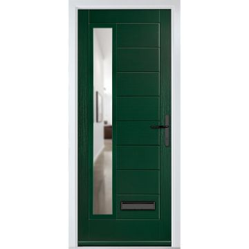 Crystal GRP Front door Monza Left Green 890mm x 2090mm Open in Left hand Clear Glass