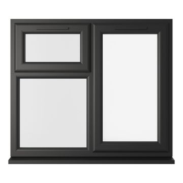 Crystal uPVC Window Double Glazed Black/White A Rated Right Hand Side Hung Next to a Top Opener Over a Fixed Light Clear Glazing